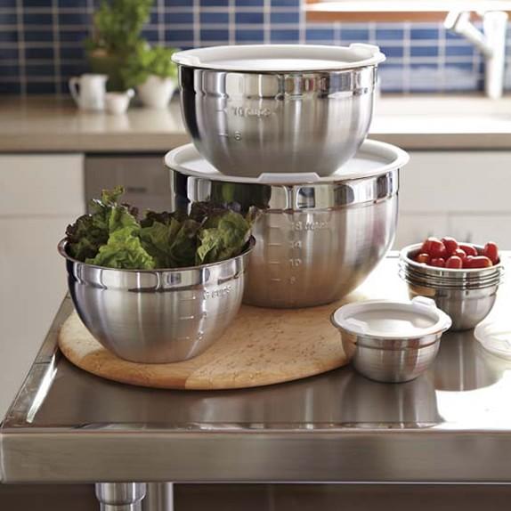 Stainless-Steel Mixing Bowls with Lids, Set of 3