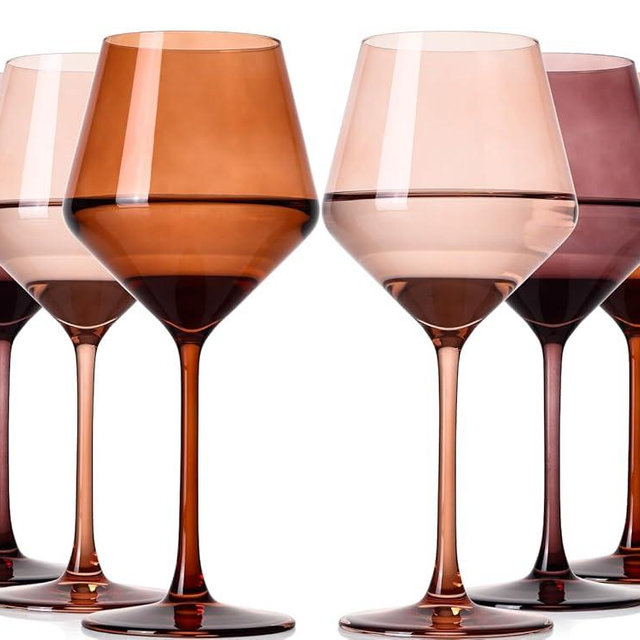 Venus Colored Wine Glasses Set of 6-17.5【Hand Blown】 Brown Wine Glasses with Tall Long Stems, Elegant Amber Melanin Colored Glassware - Unique Gifts for Wine Lovers-Wedding Gifts