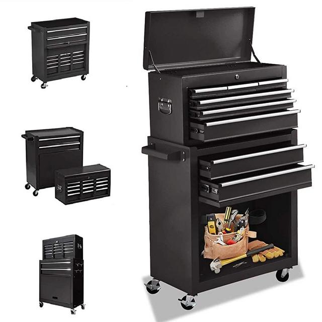 8-Drawer High Capacity Tool chest Tool Box,Rolling Tool Box,Big Tool Storage Cabinet and Tool Chest with 4 Wheels and Lockable Drawers Tool Chest for Garage and Warehouse(BLACK TOOLBOX)