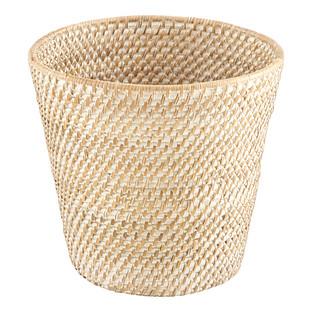 Whitewashed Rattan Trash Can