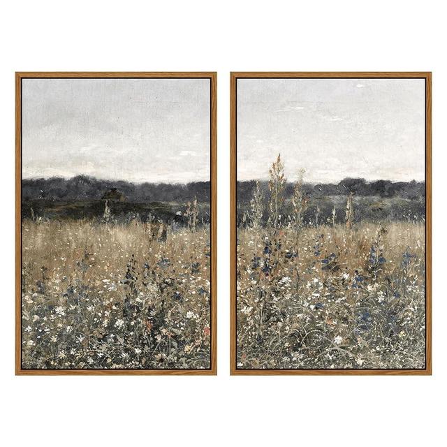 InSimSea 2 Pcs Framed Wall Art Vintage Landscape Decor, Meadow Scenery Paintings Above Bed Wall Decor, Canvas Prints, Living Room Bedroom Office Farmhouse Decorations, 16"x24" Set of 2