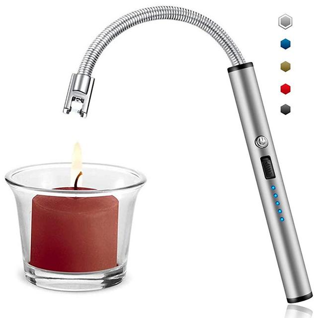 Candle Lighter, Upgraded USB Charging Arc Lighter with 360° Flexible Neck, Suitable Ignite Light Candles Gas Stoves Camping Cooking Barbecue Fireworks Flame, Silver