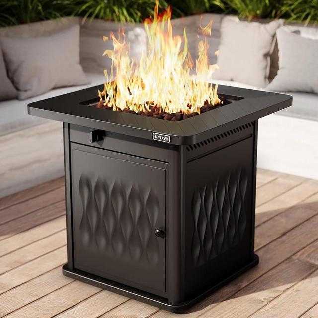 EAST OAK 28'' Propane Fire Pit Table, 50,000 BTU Steel Gas FirePit for Outdoor, Outside Patio Deck and Garden, CSA Certified Fire Table with Magnetic Lid, Cover-Storage Basket and Lava Rock, Black