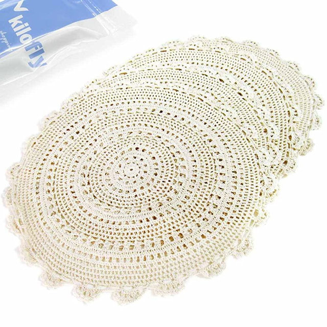 kilofly Handmade Crochet Round Cotton Lace Table Placemats Doilies Value Pack [Set of 4], Medallion,17 inch, Beige