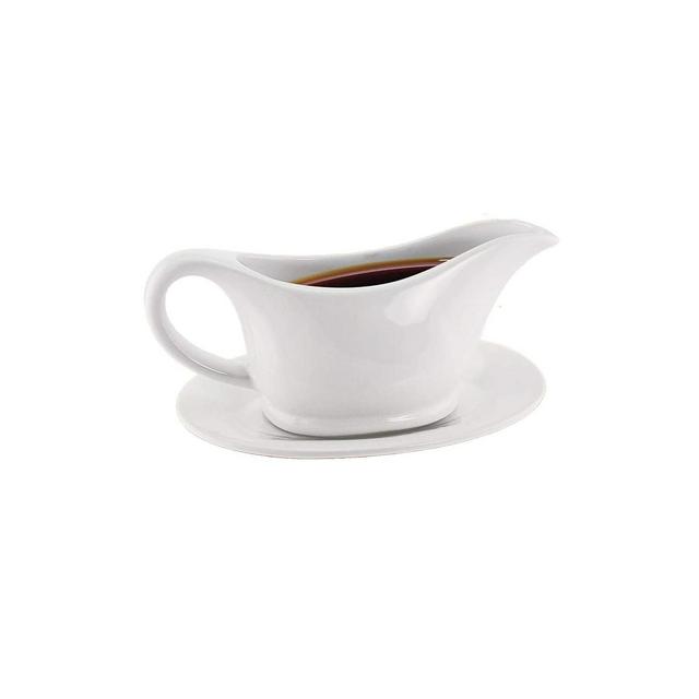KOVOT White Elegant 12oz Ceramic Gravy Boat and Saucer Plate Set - Perfect for Gravies, Sauces, and Dressings - Microwave and Dishwasher Safe