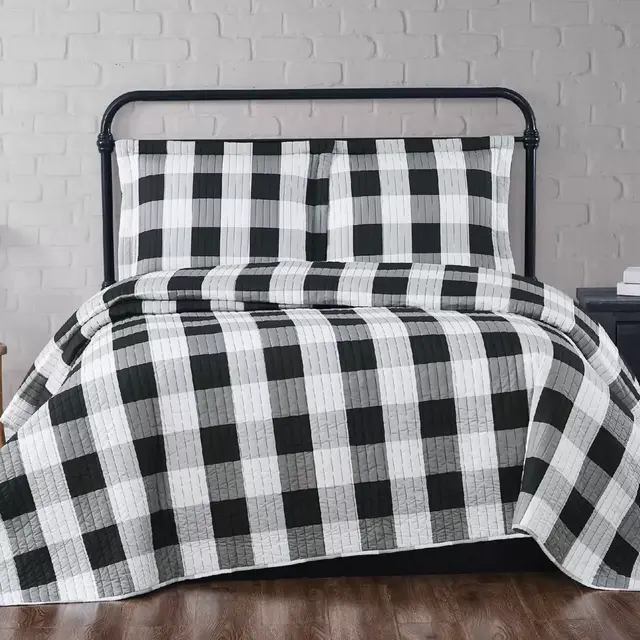 Truly Soft Buffalo Check 3-Piece King Quilt Set in Black