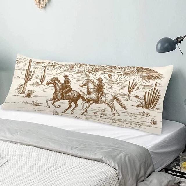 Cowboy Body Pillow Cover Western Country Theme of American Wild West Desert with Cowboys Long Pillow Case Protector with Zipper Decorative Large Pillow Cases Covers Cushion for Bed,Couch,Sofa 20"x54"