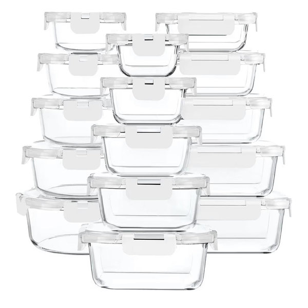 30 Pieces Glass Food Storage Containers with Upgraded Snap Locking Lids,Glass Meal Prep Containers Set - Airtight Lunch Containers, Microwave, Oven, Freezer and Dishwasher Friendly (White)
