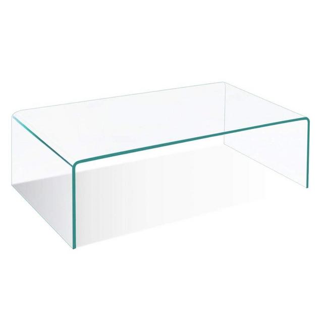 Tangkula Tempered Glass Coffee, Clear Coffee Table, Waterfall Rectangle Coffee Table for Living Room, Cocktail Tea Table with Rounded Edges