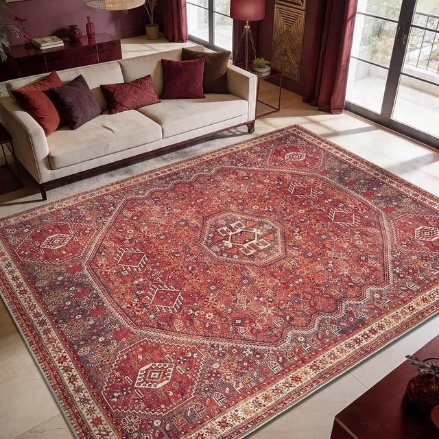 Keen Home Design 6x9 Rug - Machine Washable Area Rug with Non-Slip Backing, Ideal for Living Room, Dining Room, Bedroom - Vintage, Easy Clean, Durable, Low Pile Rug - (6' x 9')
