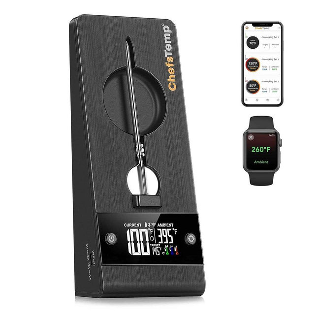 ChefsTemp ProTemp 2 Plus Needle Probe Wireless Meat Thermometer with Temperature Controller Unlimited Range Bluetooth & WiFi Enabled Smart Cooking Smoker Grilling BBQ Oven Kitchen (Stand + 1 Probe)