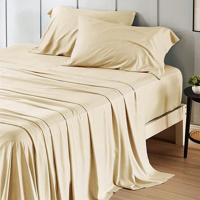 Bedsure Cooling Sheets Set, Rayon Made from Bamboo, Queen Sheet Set, Deep Pocket Up to 16", Hotel Luxury Silky Soft Breathable Bedding Sheets & Pillowcases, Alabaster Gleam