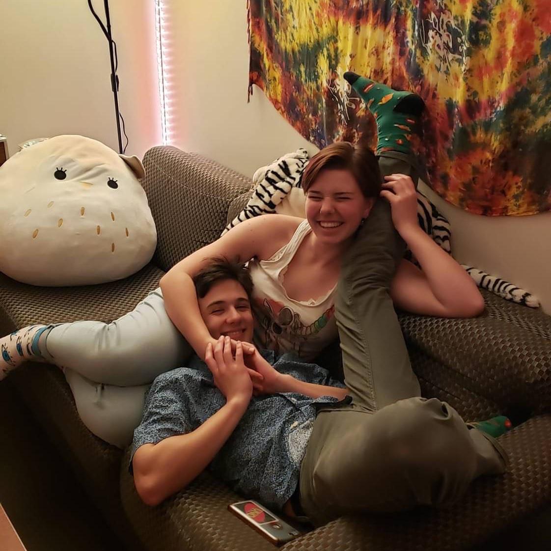 In our school apartment, shortly after we began dating in January of 2022.
