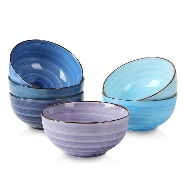 Selamica Ceramic 24 Oz Cereal Bowls Set, Deep Soup Bowls, 5.9 Inch Porcelain Kitchen Bowls for Pasta Salad Dessert Oatmeal Ramen, Microwave Dishwasher Safe, Gift, Set of 6, Gradient Blue