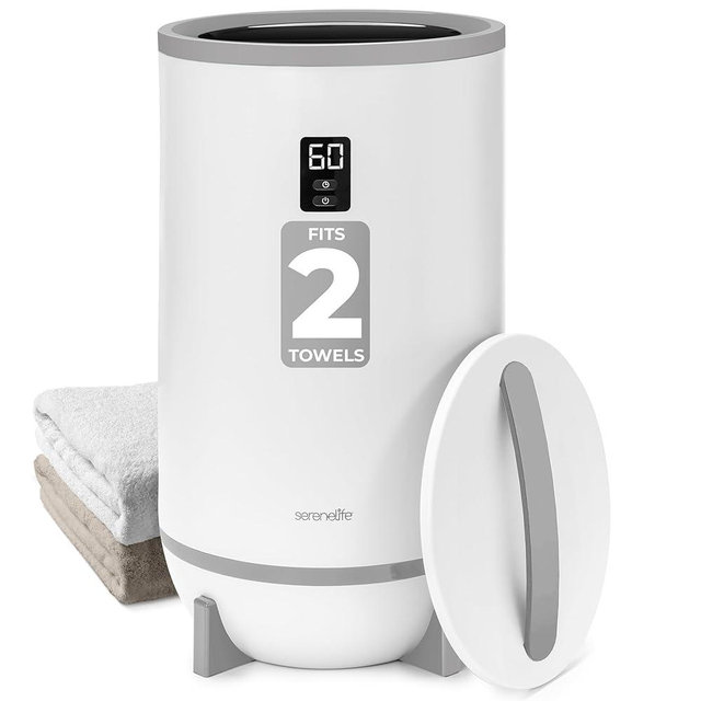 SereneLife Towel Warmer & Blanket Warmer, Single Touch Hot Towel Warmer with LED Ring, Timer, Auto Shut Off, 21.5" Bathroom Towel Warmer with 20L Capacity Fits 2 Towels, Includes 2 Fragrance Discs