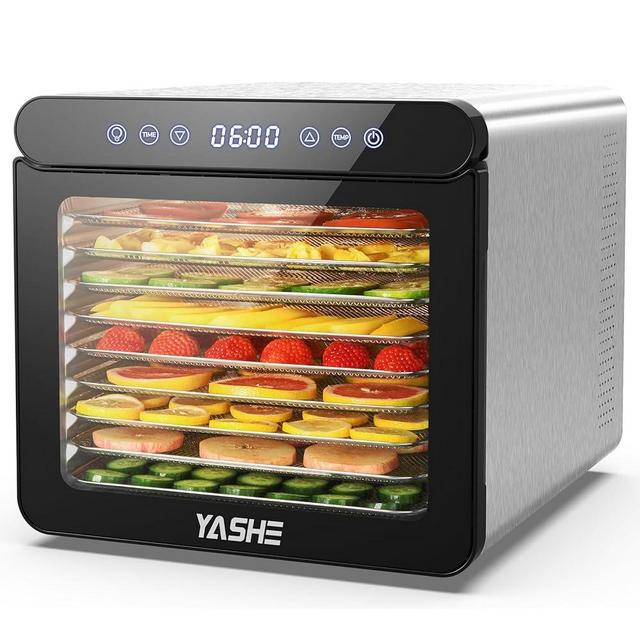 YASHE Food Dehydrator for Jerky, 9 Stainless Steel Trays Food Dehydrator Machine, 800W Fruit Dryer 165 ℉ Temperature & 48H Timer for Meat, Dog Treats, Herb, Veggies, Yogurt, BPA Free