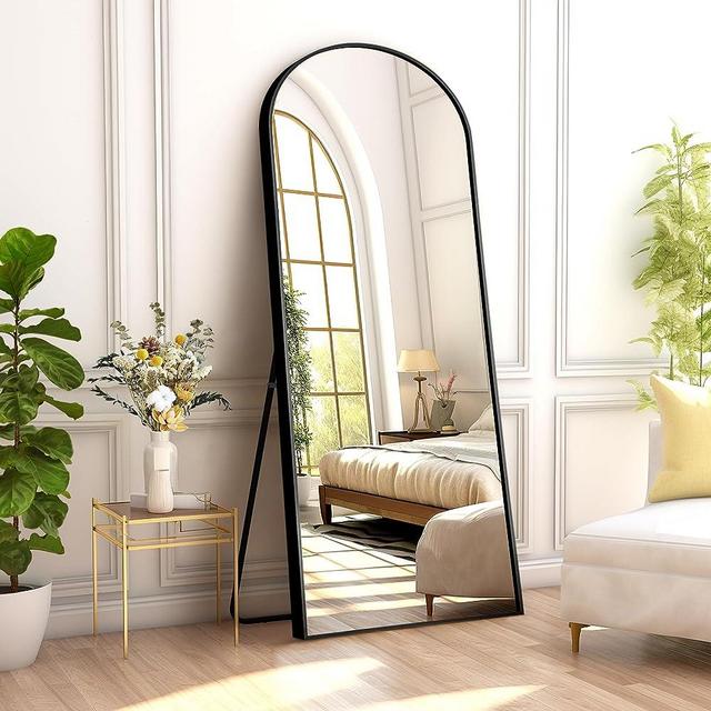 PexFix Full Body Mirror 64"×21" Black Mirror Full Length Arched Mirror Full Length Floor Length Mirror with Stand HD Mirror for Bedroom or Living Room