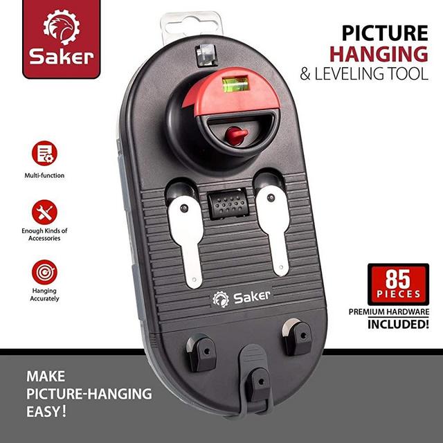 Saker Picture Hanging Tool Kit，Picture Hanging Kit|Picture Hanging Strips- 85 Pieces Heavy Duty Photo Hanger Accessories (SAKER Hanging & Leveling Tool +85 PCS Hardware)
