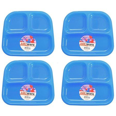 Zack (4 Pack) Kids 3-Section Divided Plate BPA Free Plastic Reusable Dinner Divider Tray