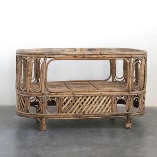 Oval Bamboo Glass Table