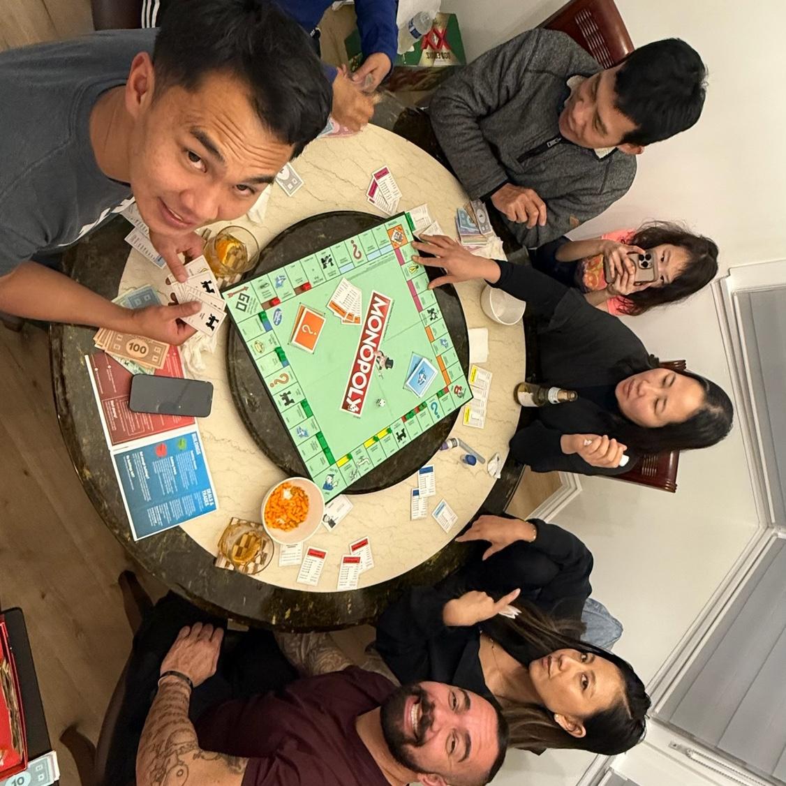 His first Monopoly night with the Cambos