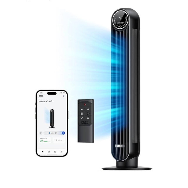 Dreo Tower Fan for Bedroom, Smart Oscillating Quiet Floor Fans, Standing Bladeless Fan with Remote and WiFi Voice Control, 4 Modes, 4 Speeds, 8H Timer, 28dB, Works with Alexa/Google