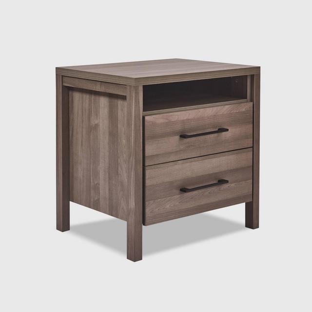 Wooden Nightstand with 2 Drawers and Shelf Gray - ClickDecor