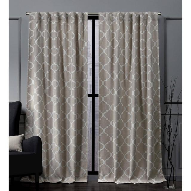 84"x52" Treillage Back Tab Blackout Window Curtain Panels Linen - Nicole Miller