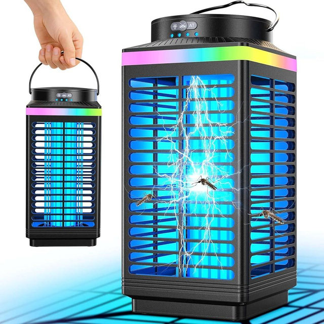 Bug Zapper Outdoor, 4-in-1 4200V Electric Mosquito Zapper, Rechargeable Bug Zapper Cordless Fly Zapper with 5000mAH Battery, Waterproof IP68, Portable & Wireless Insect Zapper for Patio Camping Home