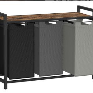VASAGLE Laundry Hamper, Laundry Basket, Laundry Sorter with 3 Pull-Out and Removable Bags, Shelf, Metal Frame, 3 x 10.6 Gallons (40 L), 36.4 x 13 x 28.4 Inches, Tricolor and Rustic Brown UBLH301X01