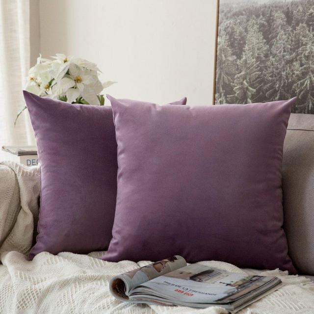 MIULEE Pack of 2 Velvet Soft Soild Decorative Square Throw Pillow Covers Set Cushion Case for Sofa Bedroom Car 16 x 16 Inch 40 x 40 cm Violet
