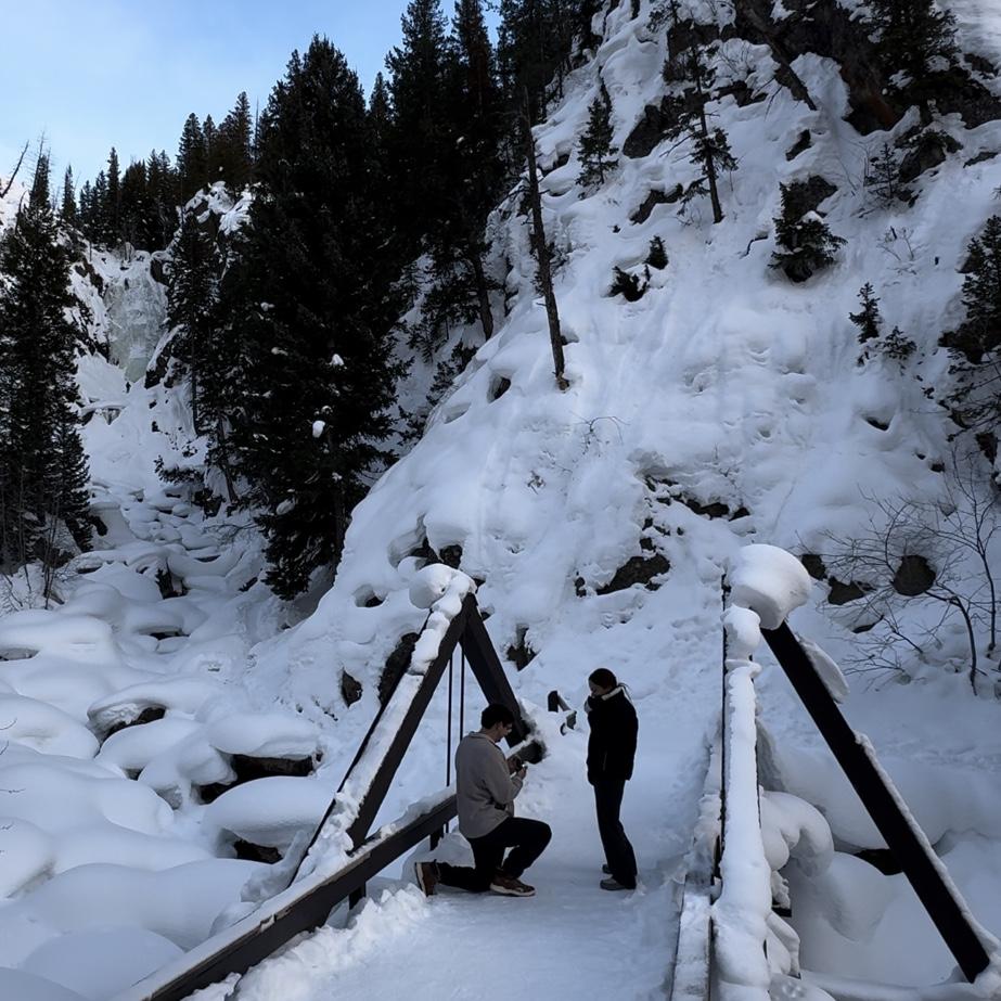 Julian proposed on January 31, 2025 at fish creek falls in Steamboat Springs, CO