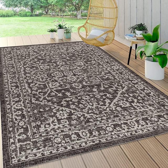 JONATHAN Y Malta Bohemian Medallion Textured Weave Indoor/Outdoor Black/Gray 8 ft. x 10 ft. Area Rug, Coastal,EasyCleaning,HighTraffic,LivingRoom,Backyard, Non Shedding
