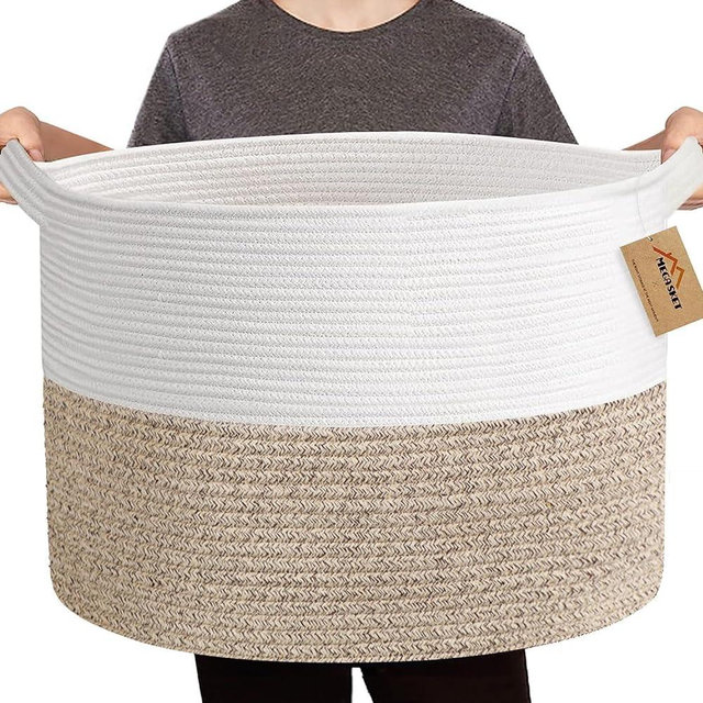 MEGASKET Large Rope Storage Basket, 22" X 22" X 14" Extra Large Woven Baskets for Storage, Cotton Rope Basket for Blankets Toys, Wicker Storage Baskets for Organizing, Wicker Laundry Basket Hamper