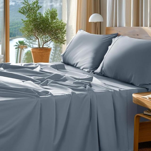 SONORO KATE 100% Egyptian Cotton Sheets Set - 1000 High Thread Count, Luxury 5-Star Hotel Sateen Bed Sheets, Soft, Breathable Long Staple Sheets, Fit up to 16" - 4 PC (French Blue,King)