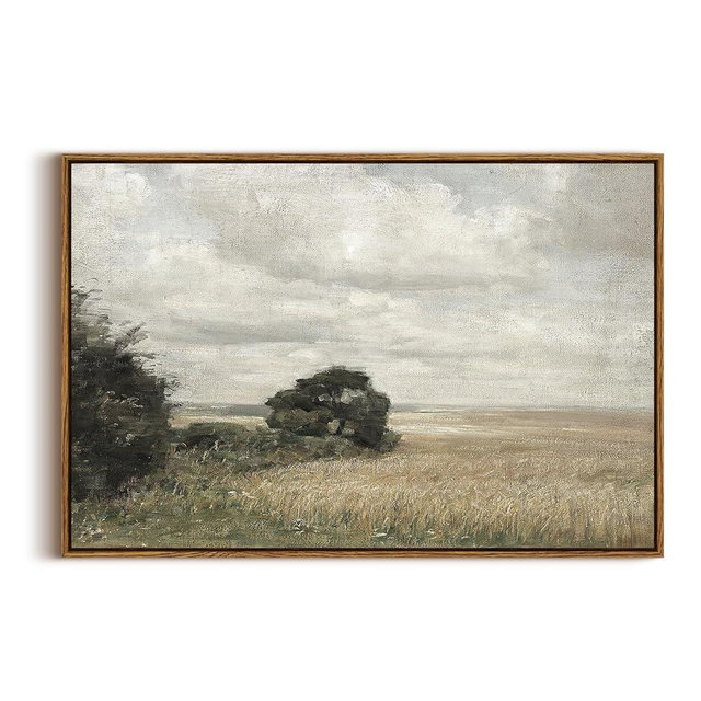 InSimSea Framed Canvas Wall Art Vintage Decor, Vast Field Cloudy Sky Vintage Wall Decor, Large Landscape Prints, Mid Century Modern Decor, Rustic Farmhouse Bedroom Decor, Retro Room Decor, 20"x30"