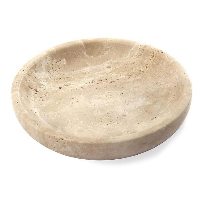 Plukers Small Natural Marble Jewelry Tray Key Plate Holder Dish Trinket Decor Catch All Bowl for Ring Earring Stone Gift for Women Daugther,Beige Travertine