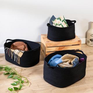 Black Cotton Coil Baskets, Set of 3