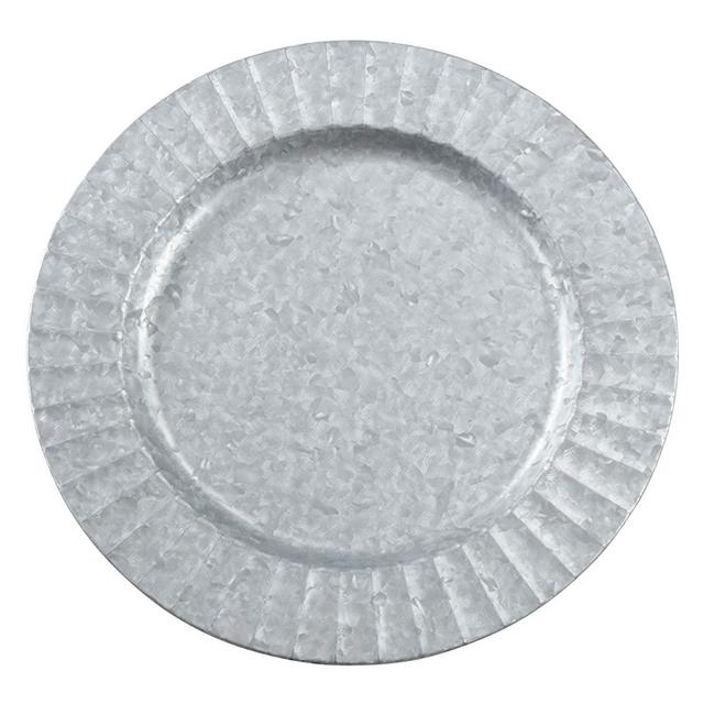 SARO LIFESTYLE Sousplat Collection Metal Charger Plates With Ruffled Galvanized Design (Set of 4), 13", Silver