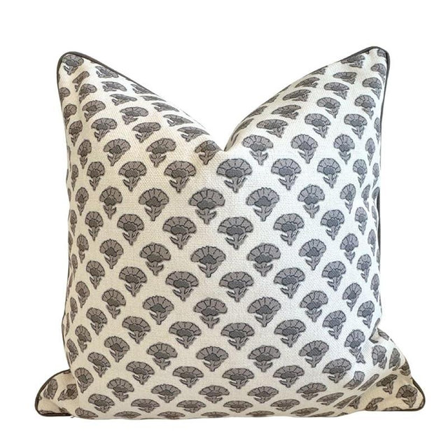 Jillien Harbor The Oliver Patterned Throw Pillow Cover–Blockprint Style Leaf Pillow Print Polycotton Designer Accent for Modern Country Decor, Decorative Use, Fits 20 Inch Insert, 18 x 18 Inch, Brown