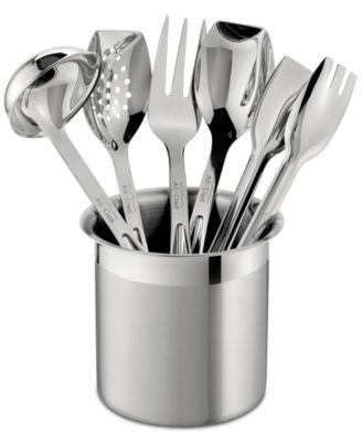 All-Clad - Stainless Steel 6 Piece Cook and Serve Kitchen Utensil Crock Set