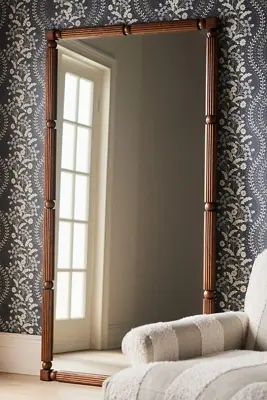 Benedicta Wood Bead Rectangle Dressing Floor Mirror
