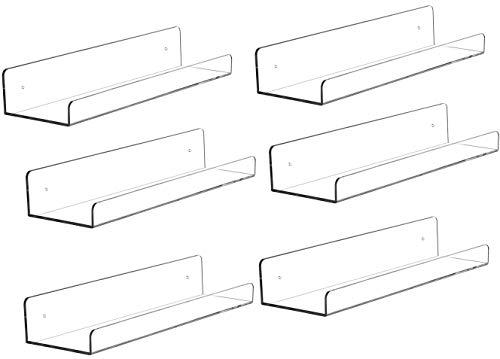 Cq acrylic 15" Acrylic Floating Wall Ledge Shelf,Floating Book Shelves for Kids Room,Clear Bathroom Shelves,Great for Living Room, Office, Bedroom, Bathroom, Kitchen,Set of 6