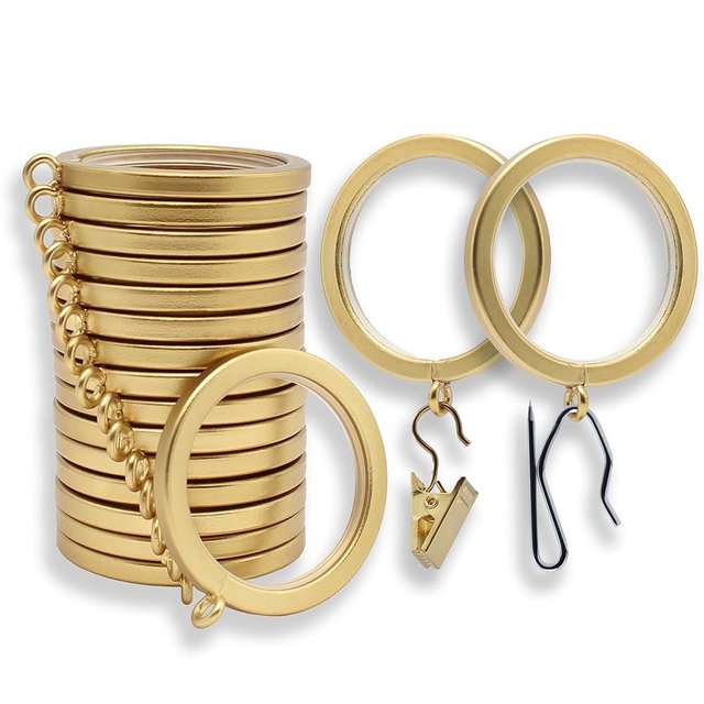 BlastHome® Luxury Curtain Rings – Premium Metal with Quiet, Smooth Nylon Inserts – Pinhooks and Clips Included – 1 1/2" Inside Diameter – 18 Rings for Two Standard Curtains – Brushed Gold