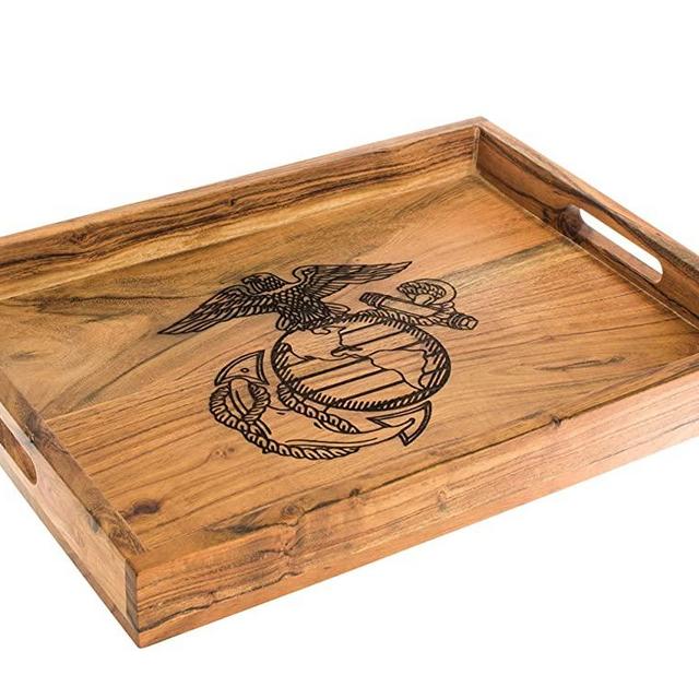 USMC Bar Tray - Engraved United States Marine Corps Bar/Drink Tray, Wood Serving Tray with Engraved Eagle, Globe and Anchor USMC Design – Marine Corps Gifts, Personalized Bar/Liquor Tray Home Decor