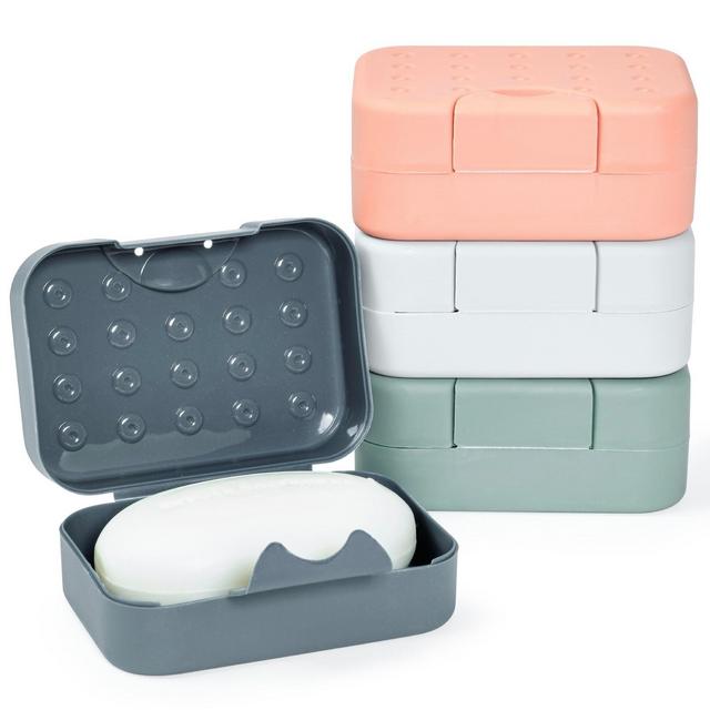 Okuna Outpost 4-Pack Soap Holder Travel Cases, Plastic Portable Soap Saver Set for Bathroom Organization, Traveling