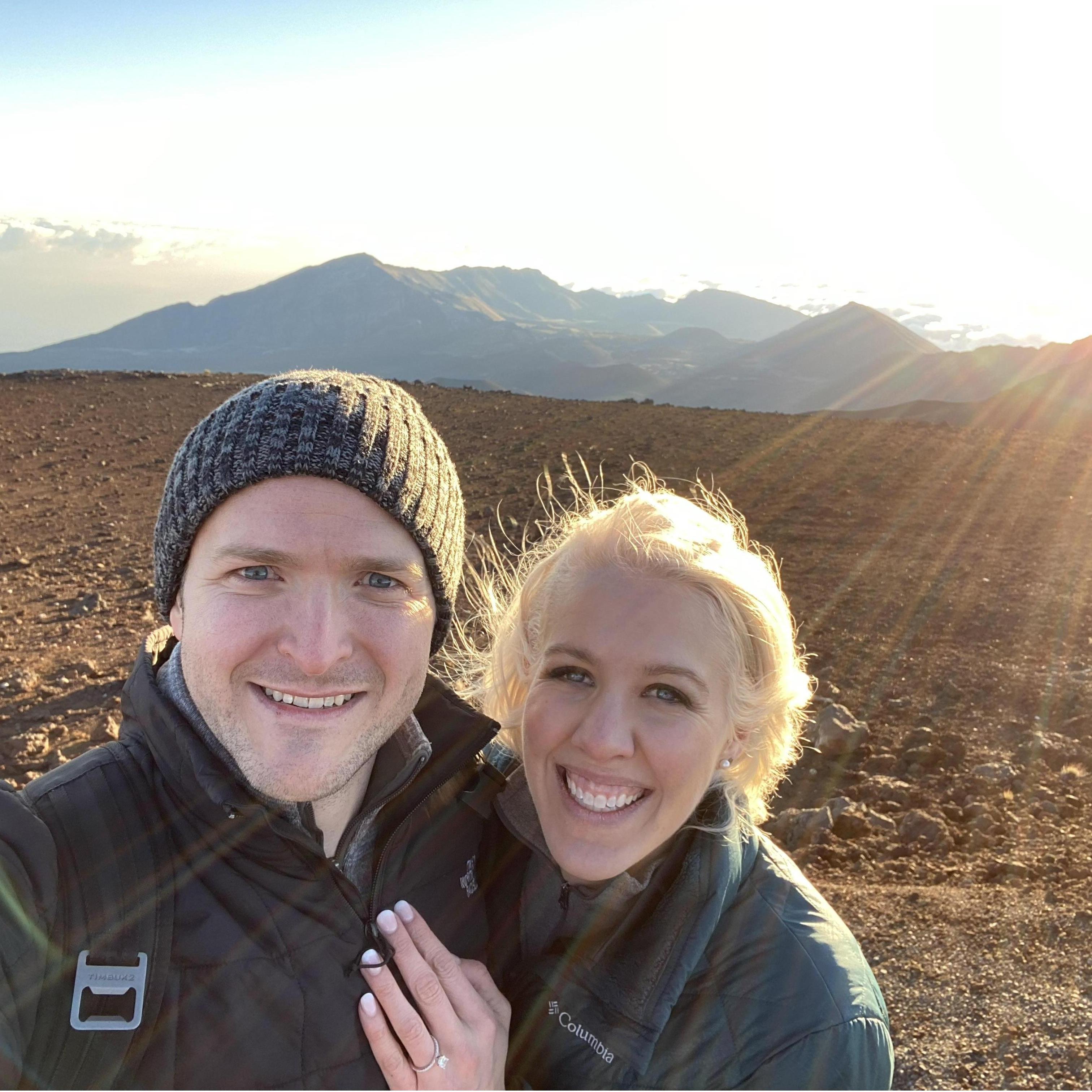 Newly engaged at the top of Haleakalā, Maui's volcano.