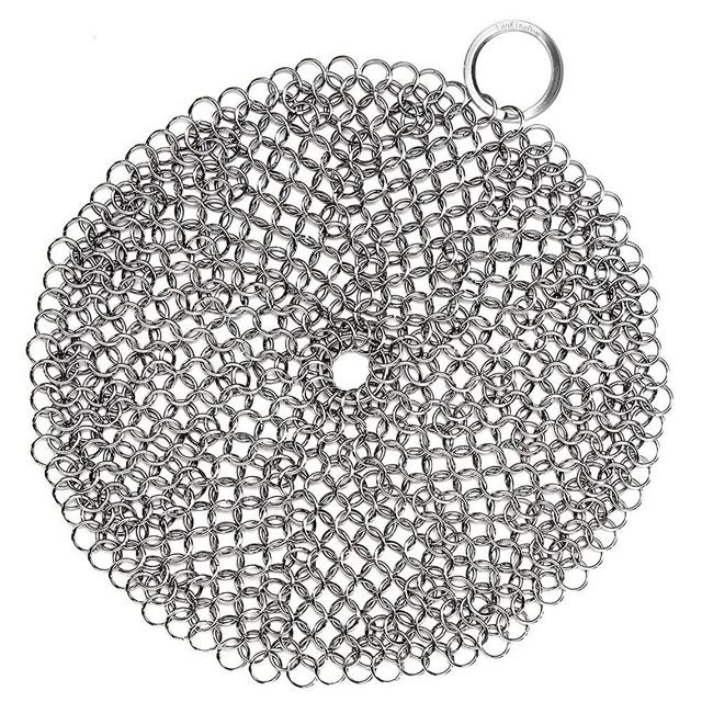 LauKingdom Cast Iron Cleaner, 7"x7" Stainless Steel Cast Iron Cleaner 316L Chainmail Scrubber for Cast Iron Pan, Round