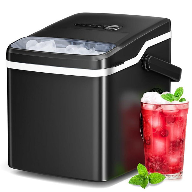 Antarctic Star Ice Maker Countertop, 26Lbs/24H, 2 Sizes Bullet Ice Cubes with Handle, 9 Cubes in 6 Mins, Portable Ice Machine with Self-Cleaning, for Office/Dorm/Kitchen/RV, Black