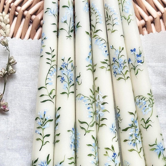 Hand Painted Candles, Blue Wildflower Taper Candles, Painted Candles, Painted Taper Candles, Hand Painted Taper Candles, Hand Painted Candle